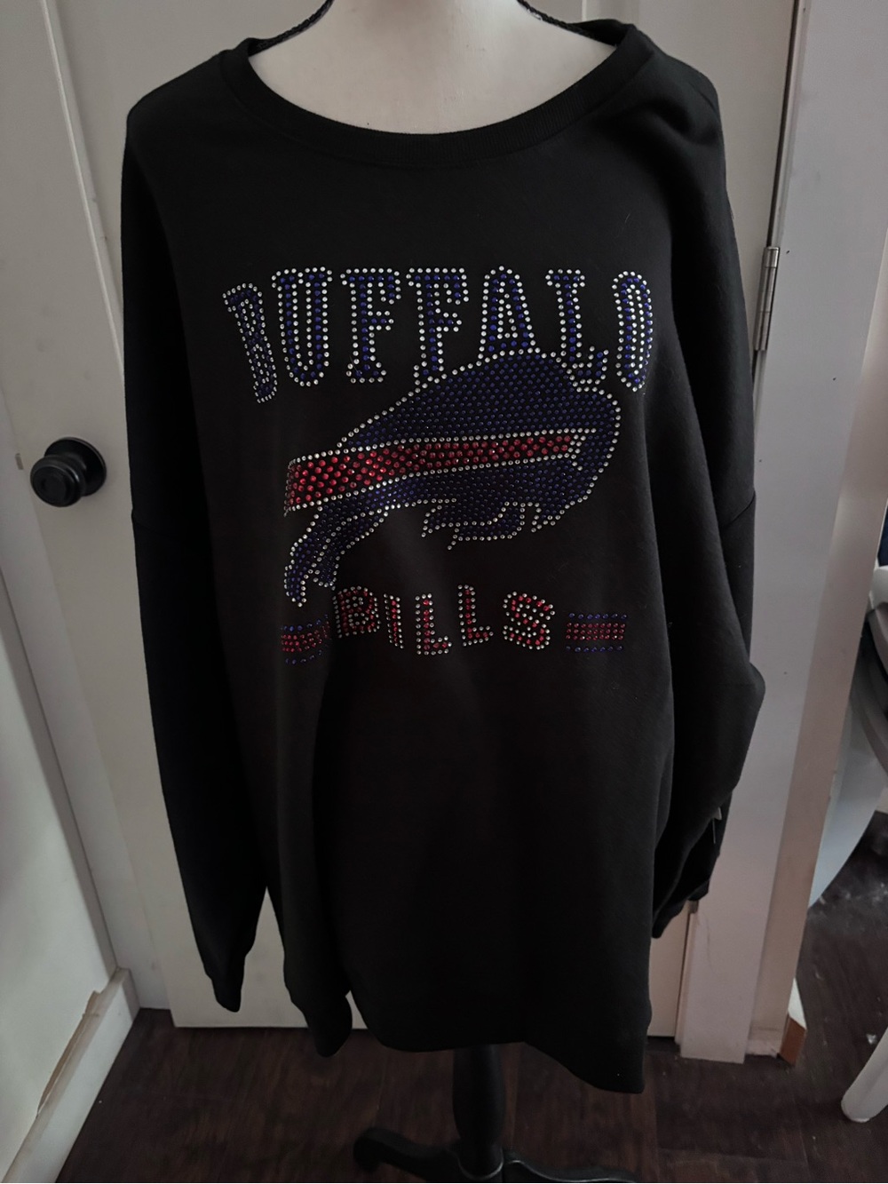 torrid Black Buffalo Studded Crewneck Sweatshirt with Red & Blue Accents